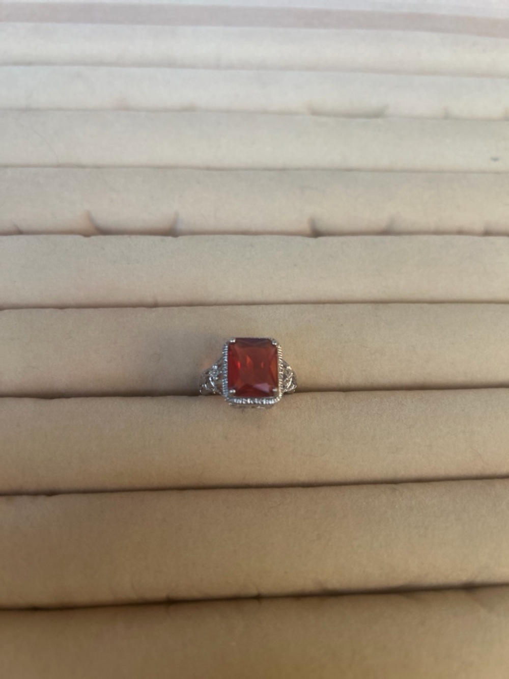 Sterling Silver Red Square Gem Statement Ring